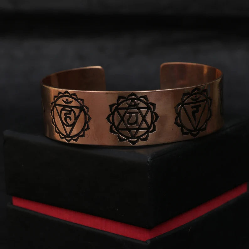 Certified Pure Copper, Seven Chakras Symbol Copper Bracelet, Wrist Bracelet, Copper, Tibetan Bracelet , Nirvana