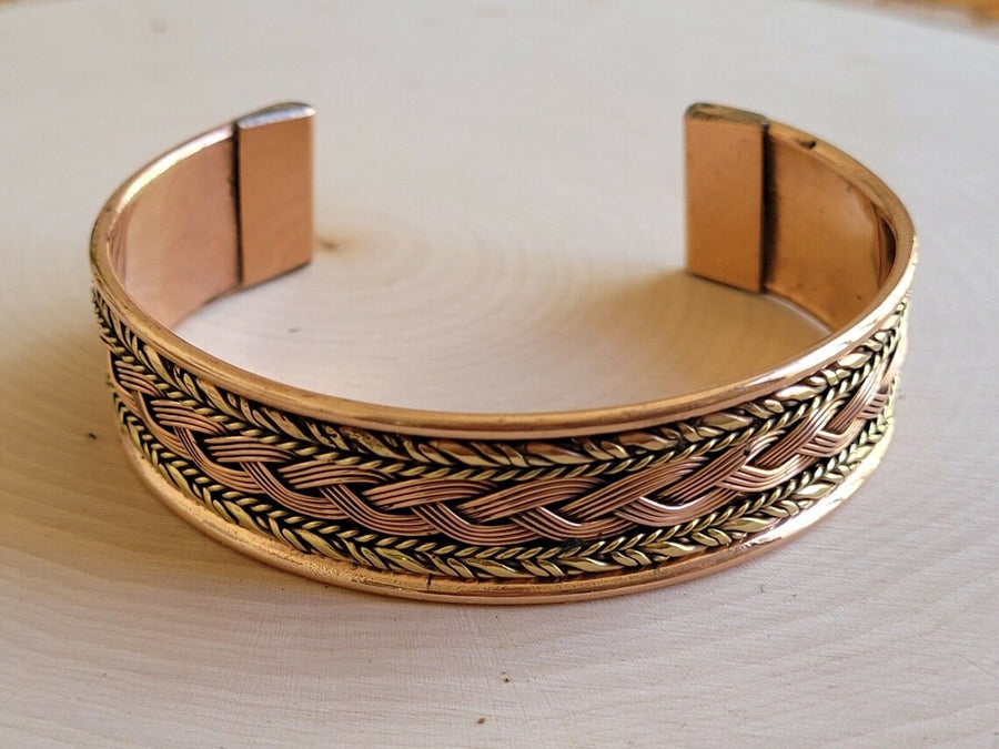 Solid Copper Two Tone Cuffed Health Bracelet - Pure Copper Cuff Bracelet