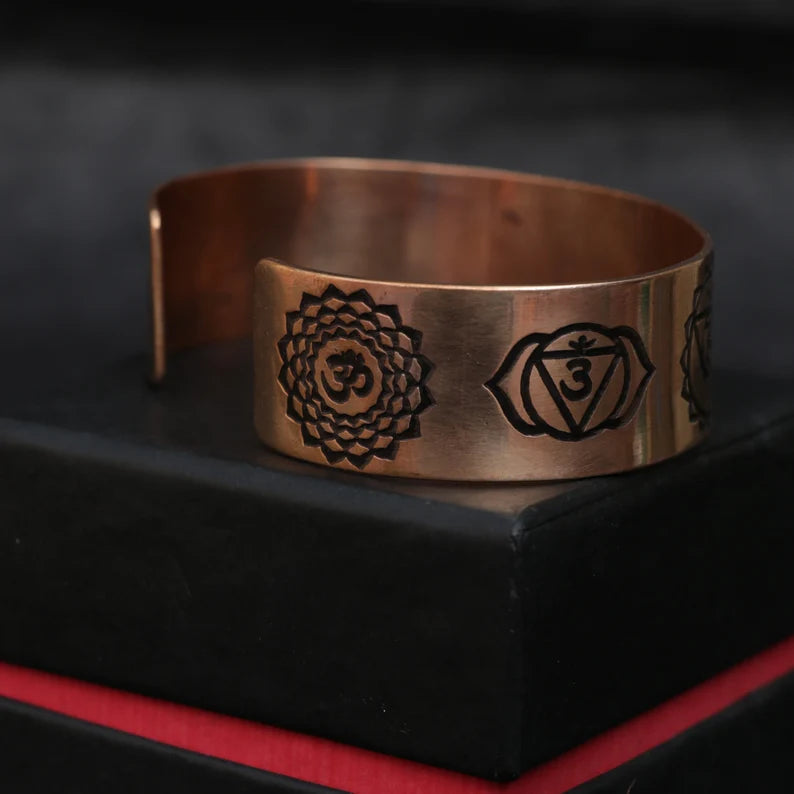 Certified Pure Copper, Seven Chakras Symbol Copper Bracelet, Wrist Bracelet, Copper, Tibetan Bracelet , Nirvana