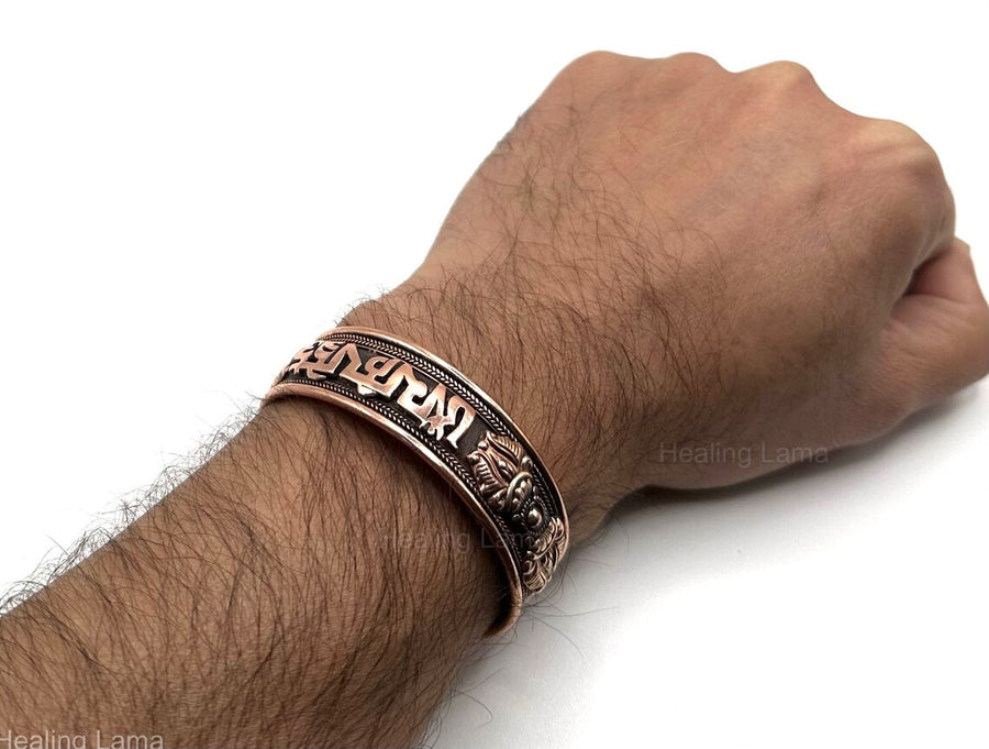 100% Copper Bracelet. Tibetan Mantra Om Mani Yoga Bracelet. Made with Solid High Gauge Pure Copper.