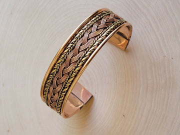 Solid Copper Two Tone Cuffed Health Bracelet - Pure Copper Cuff Bracelet