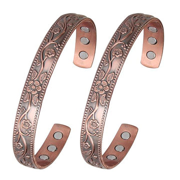 2 Pcs Magnetic Pure Copper Bracelet with 6 Magnet