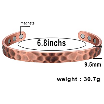 Hammered Copper Bracelet with 6 Magnet for Arthritis