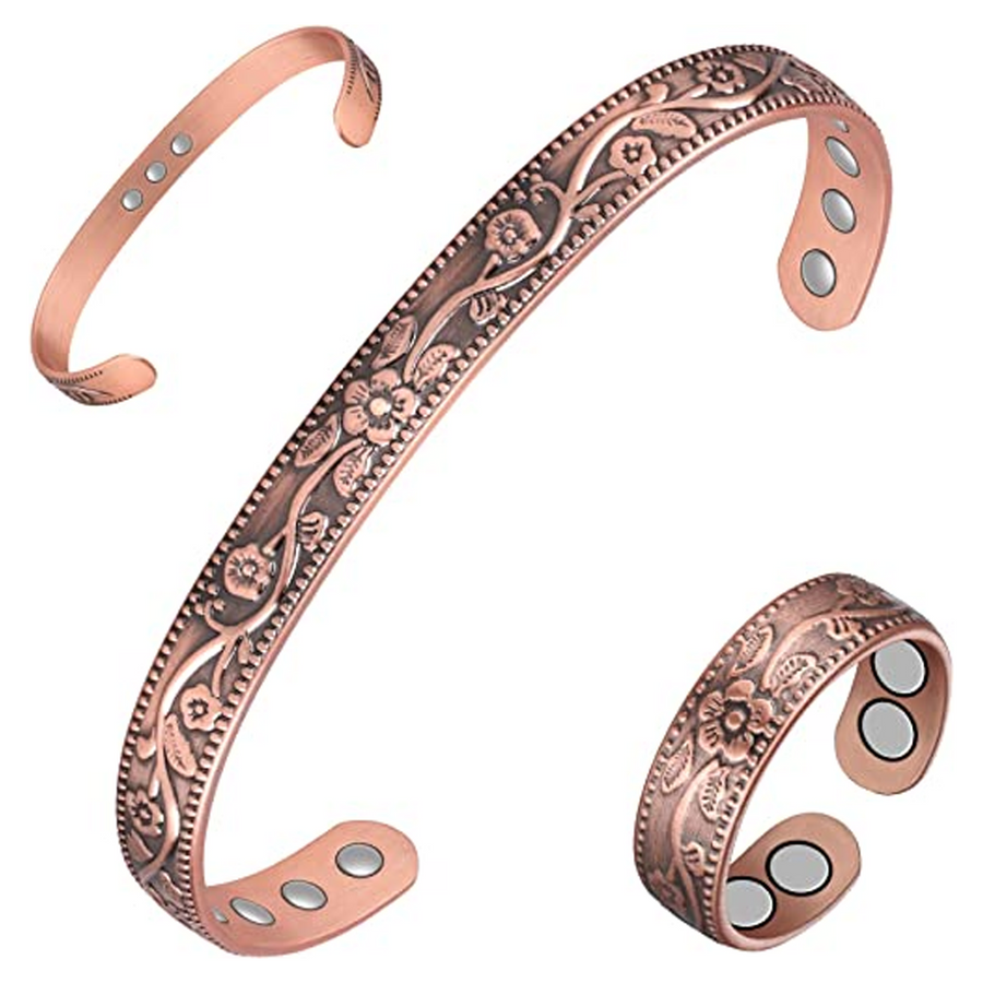 Vintage Flower Copper Cuff Bracelet