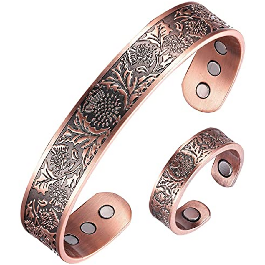 Magnetic Copper Bracelet with Thumb Ring for Men and Women