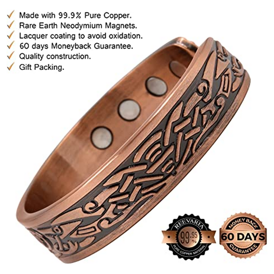 Copper Magnetic Heavyweight Cuff Bracelet for Men 8 Magnets