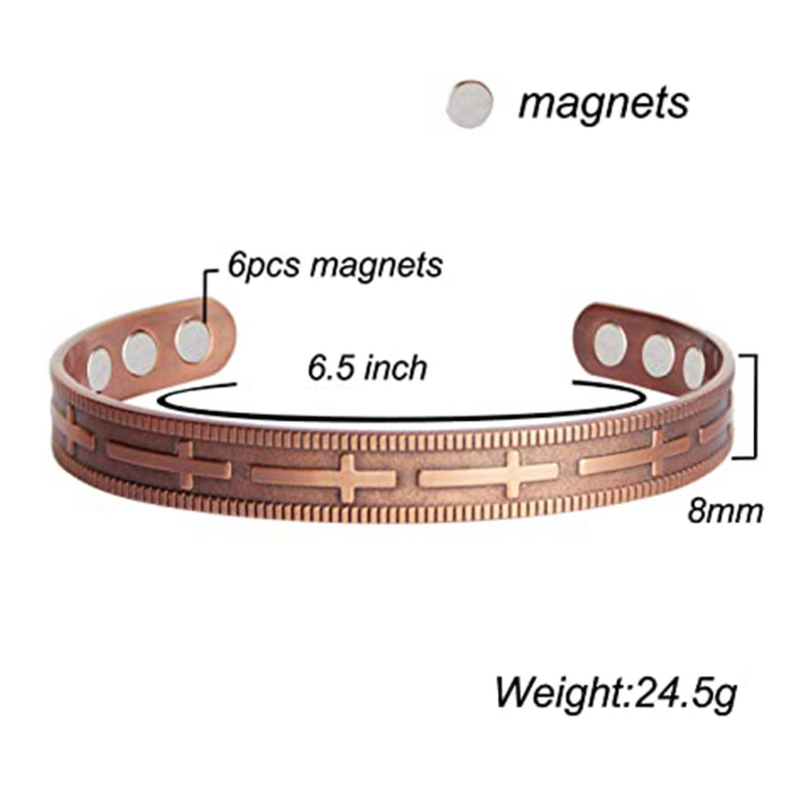 Magnetic Copper Cross Christian Bracelet for Men Women