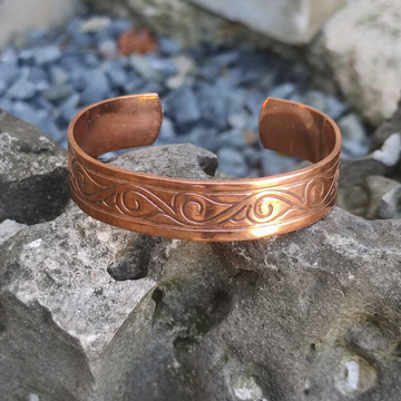 Set of 2 Linear Embroidered Solid Copper Bracelet Bangle